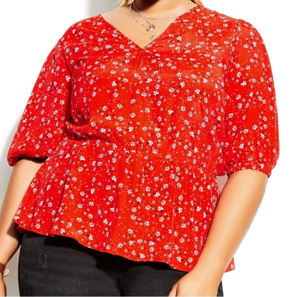 City Chic Blouse Top Size 12 XXS Plus Size Red Top